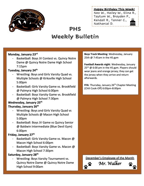 January 22nd-28th Weekly Bulletin
